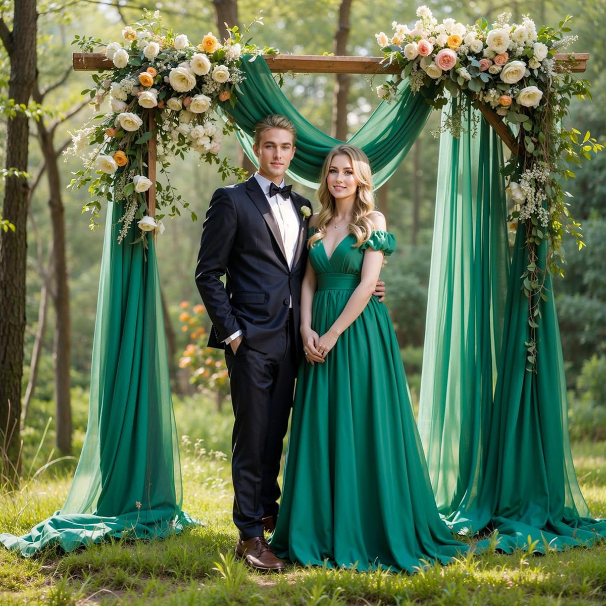 Wedding Arch Draping Fabric,1 Panel 18FT Emerald Green Sheer Chiffon Curtain Drapes 6 Yards for