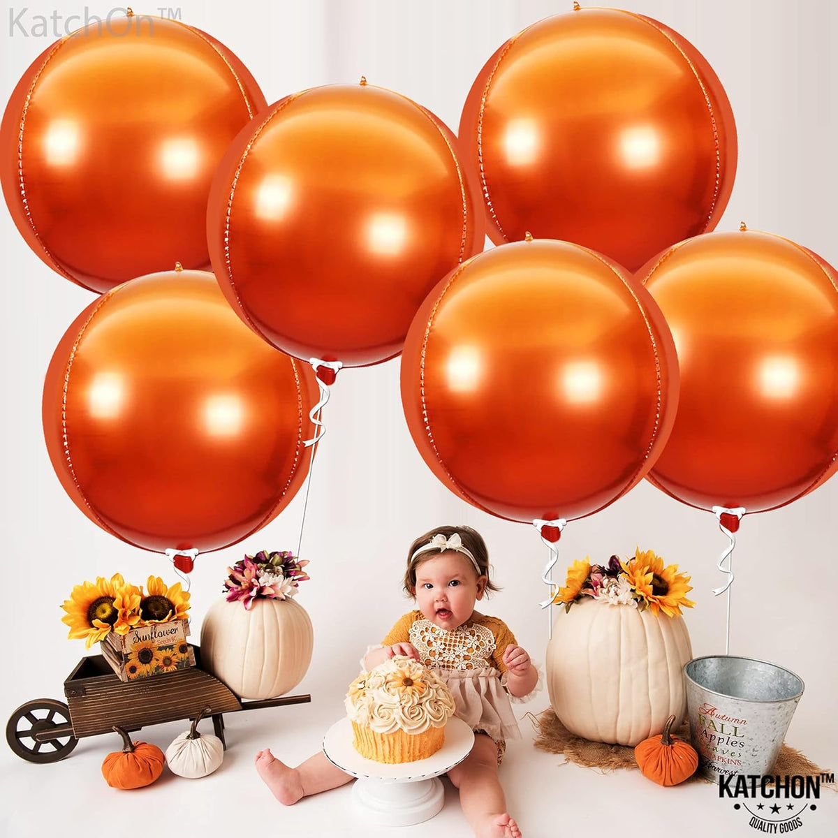 KatchOn, Orange Mylar Balloons - Big, 22 Inch, Pack of 6 | 4D Foil Metallic Balloon for Orange