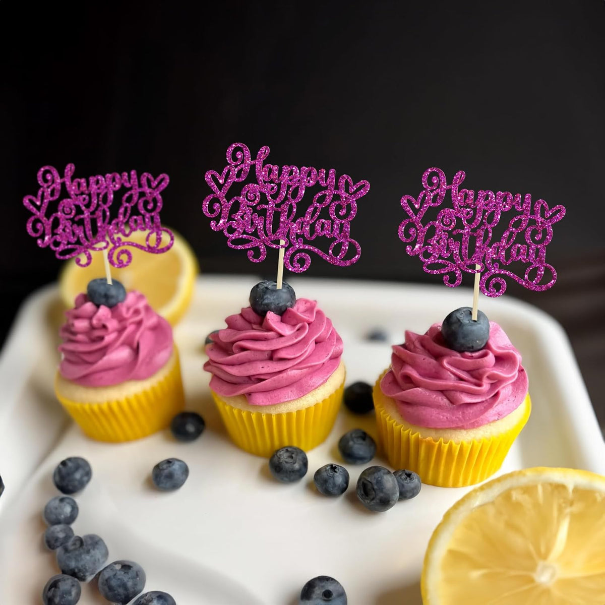 Gyufise 24Pcs Happy Birthday Cupcake Toppers Glitter Happy Birthday Cupcake Picks for Celebrating