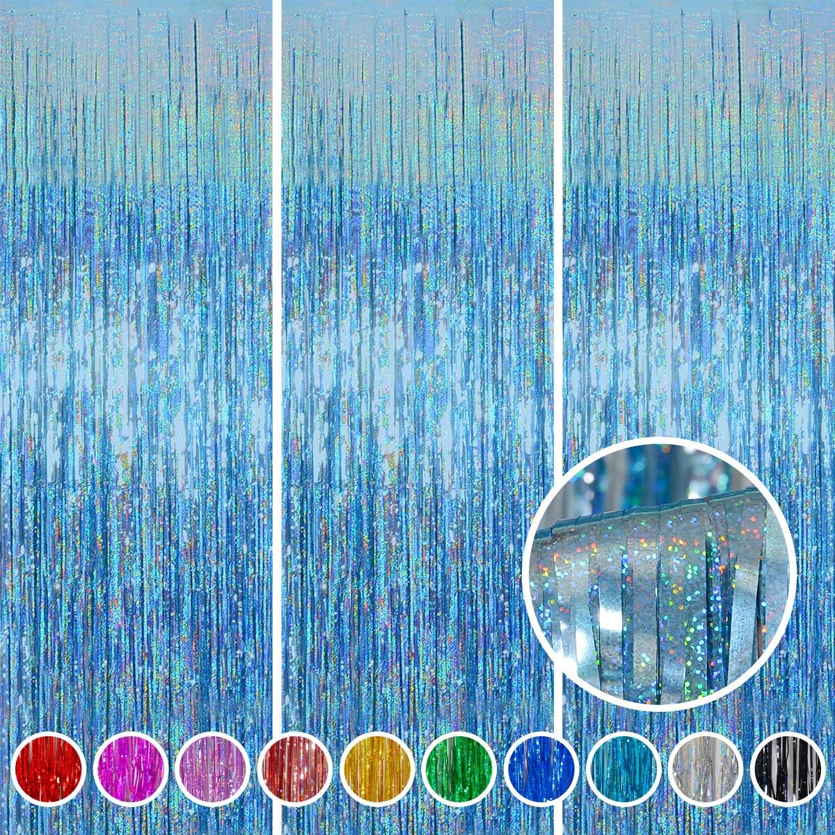 Foil Fringe Curtains Party Decorations - Melsan 3 Pack 3.2 x 8.2 ft Tinsel Curtain Party Photo