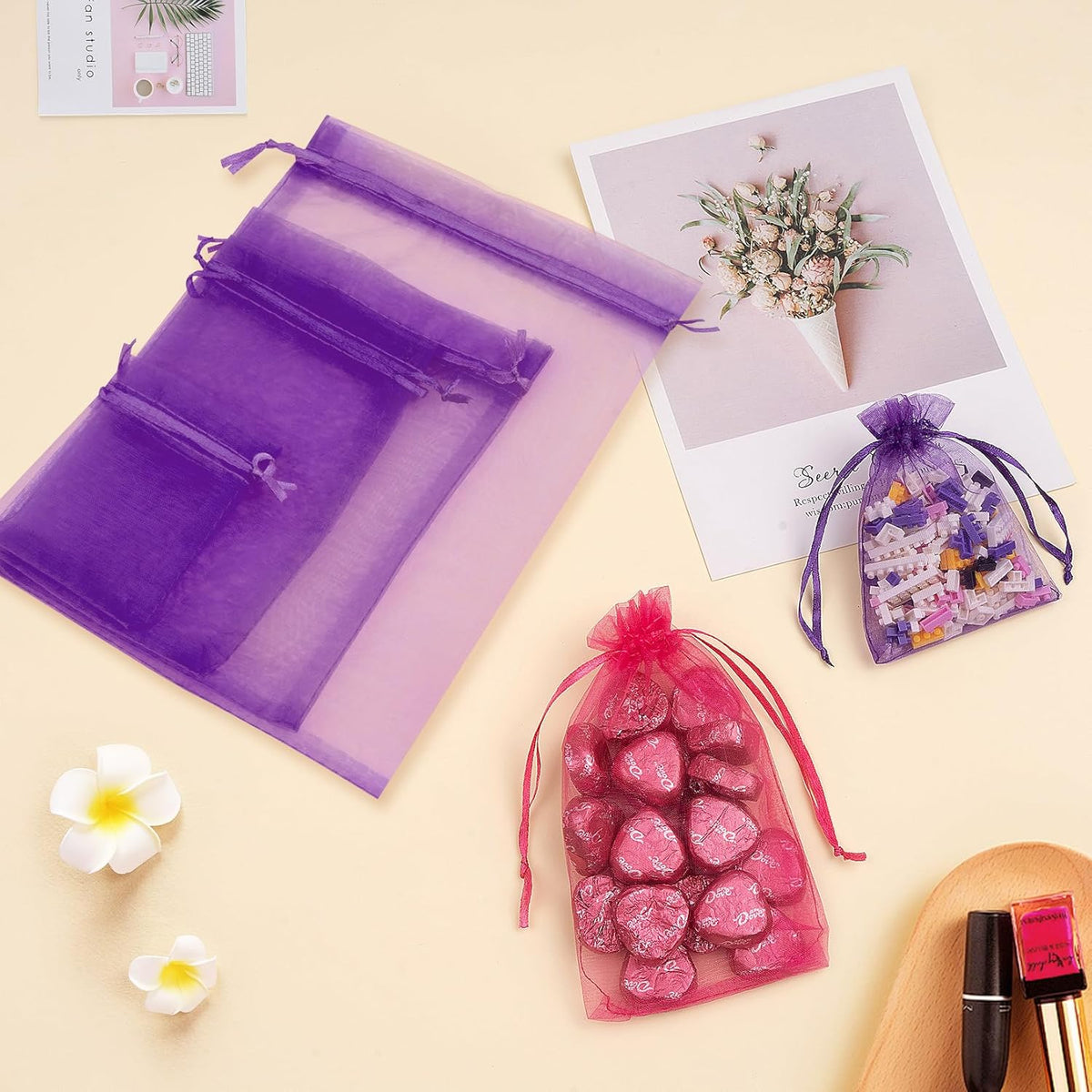 Organza Bags 50 Packs 4x6 Inch, Organza Gift Bags Sachet Bags Jewelry Bags Drawstring for Halloween