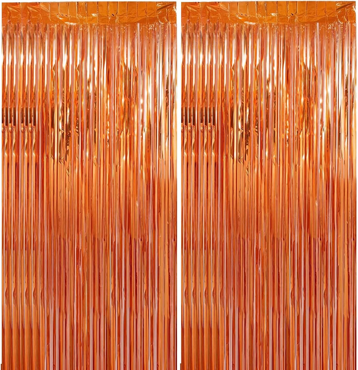 2 Pack 3.28 ft x 6.56 ft Orange Tinsel Curtain Party Backdrop Decorations, Metallic Foil Fringe