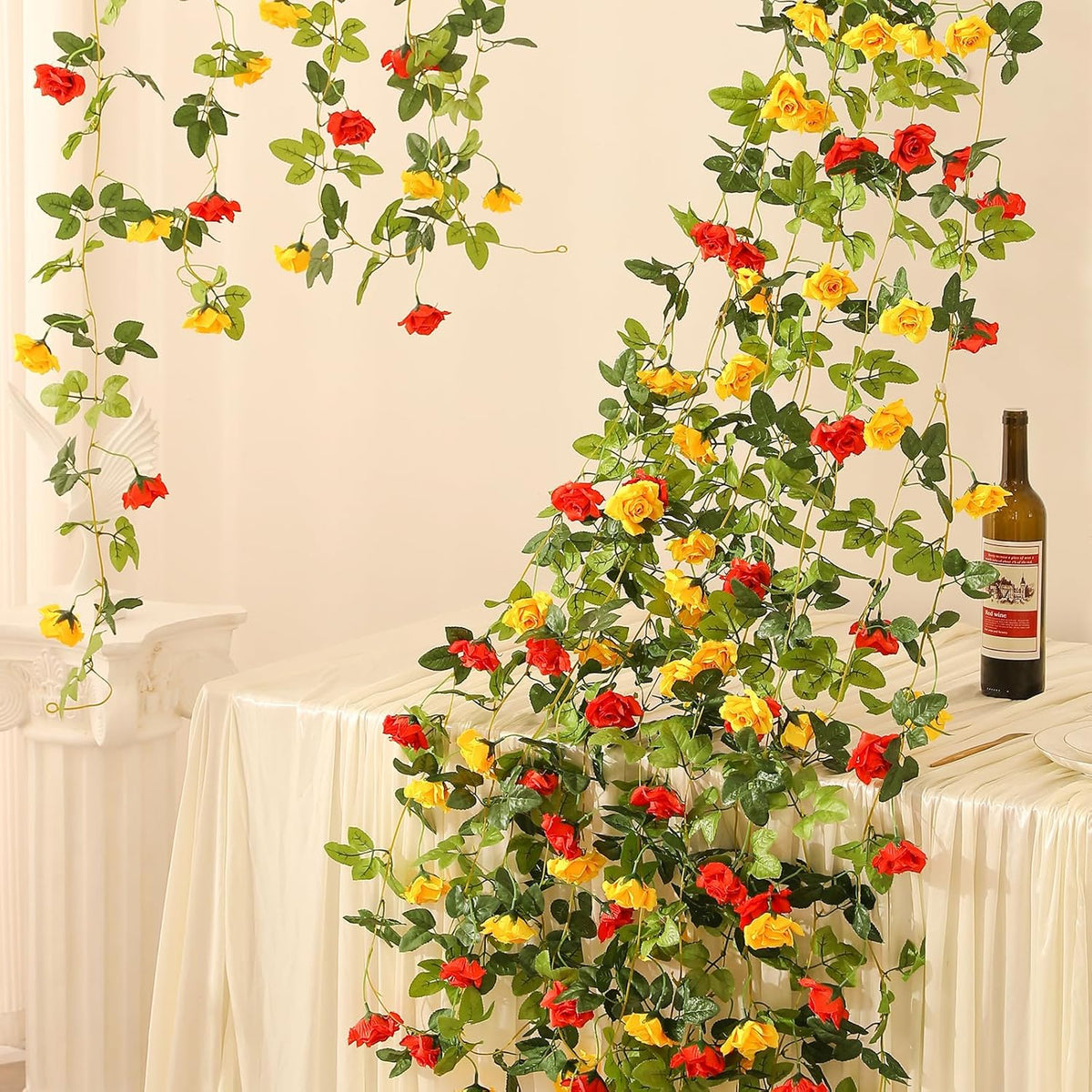 Floweroyal 6 Pack Artificial Flower Garlands 15.8FT Fake Rose Vines Silk Flowers Hanging Rose Ivy