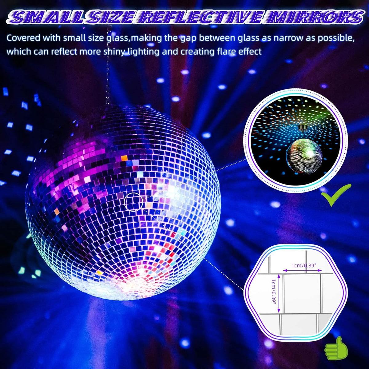 Disco Ball with Motor and Light, 8" Hanging Mirror Ball and 6RPM Batteries Powered Rotating Motor