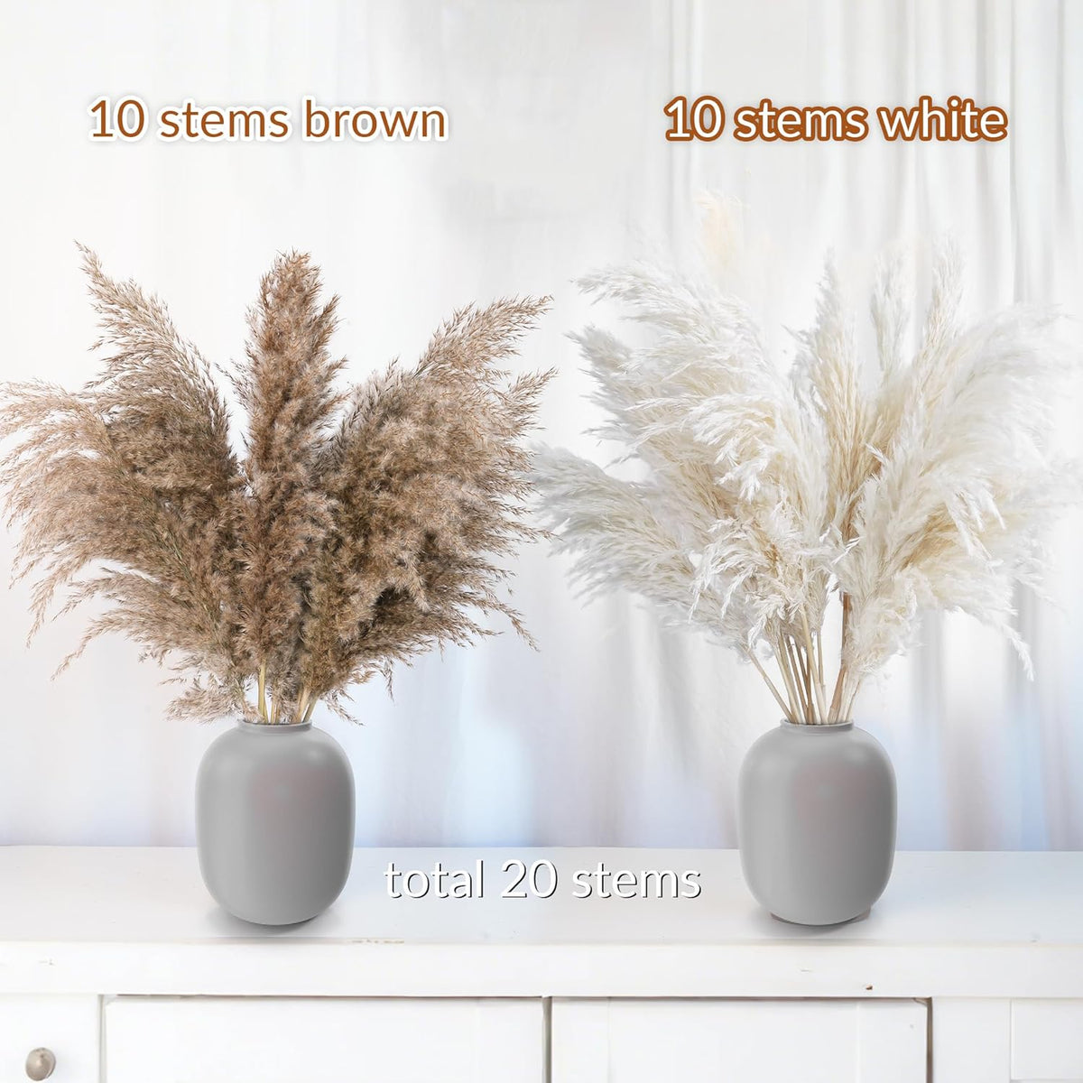 20 PCS Dried Flower, 30-inch Tall Nature Pampas Grass Bouquet Decor - Boho Flowers and Feathers for