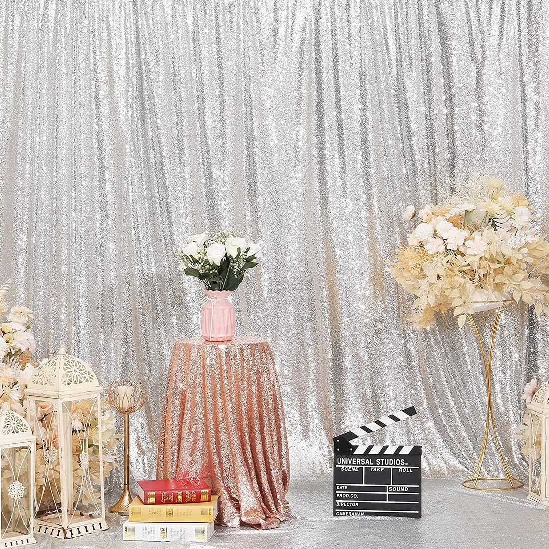 Poise3EHome 6FT x 8FT Silver Sequin Photo Backdrop Curtain for Birthday Wedding Engagement Baby