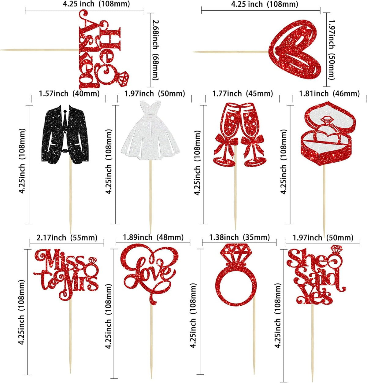Gyufise 30Pcs She Said Yes Cupcake Toppers Glitter Diamond Ring I Do Love Cupcake Picks Miss to Mrs