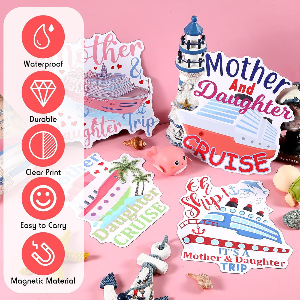 Hoteam 4 Pcs Mother Daughter Cruise Door Decorations Magnetic Large Cruise Ship Door Magnets Funny