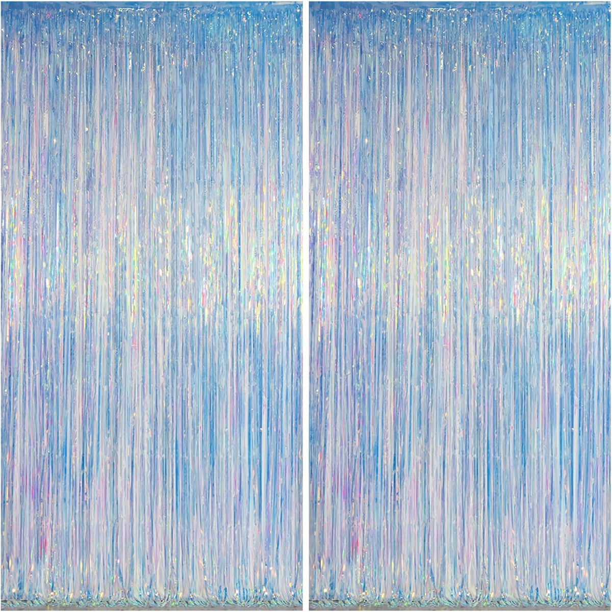 Melsan Iridescent Foil Fringe Backdrops Party Decorations - 2 Pack 3.2 x 6.5 ft Metallic Tinsel