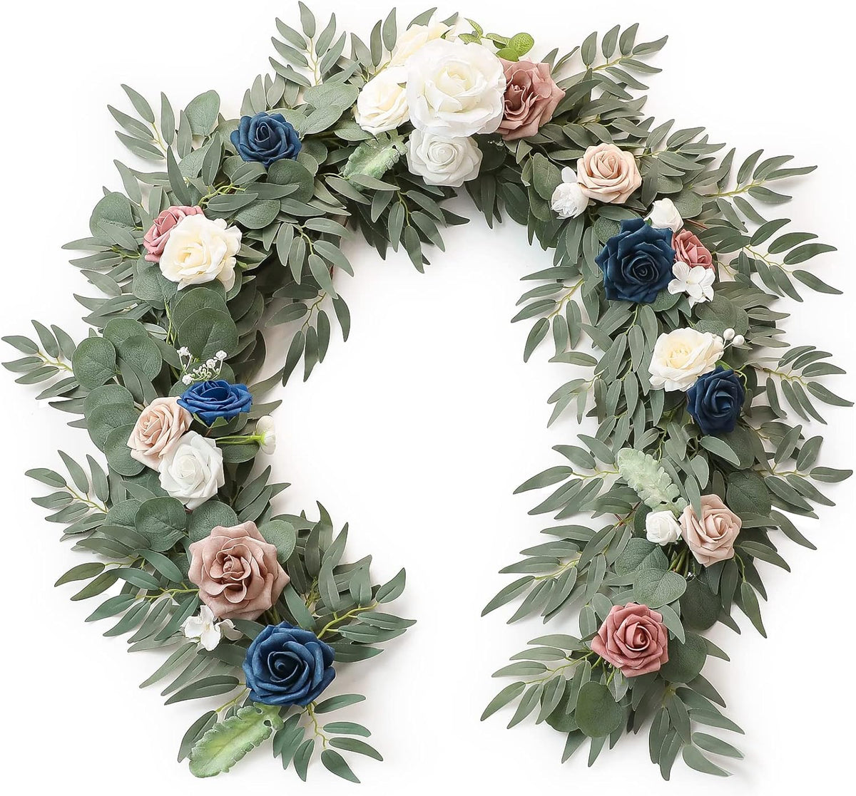 Floroom 6ft Artificial Eucalyptus Garland with Flowers Fake Greenery Faux Floral Vine Garland for