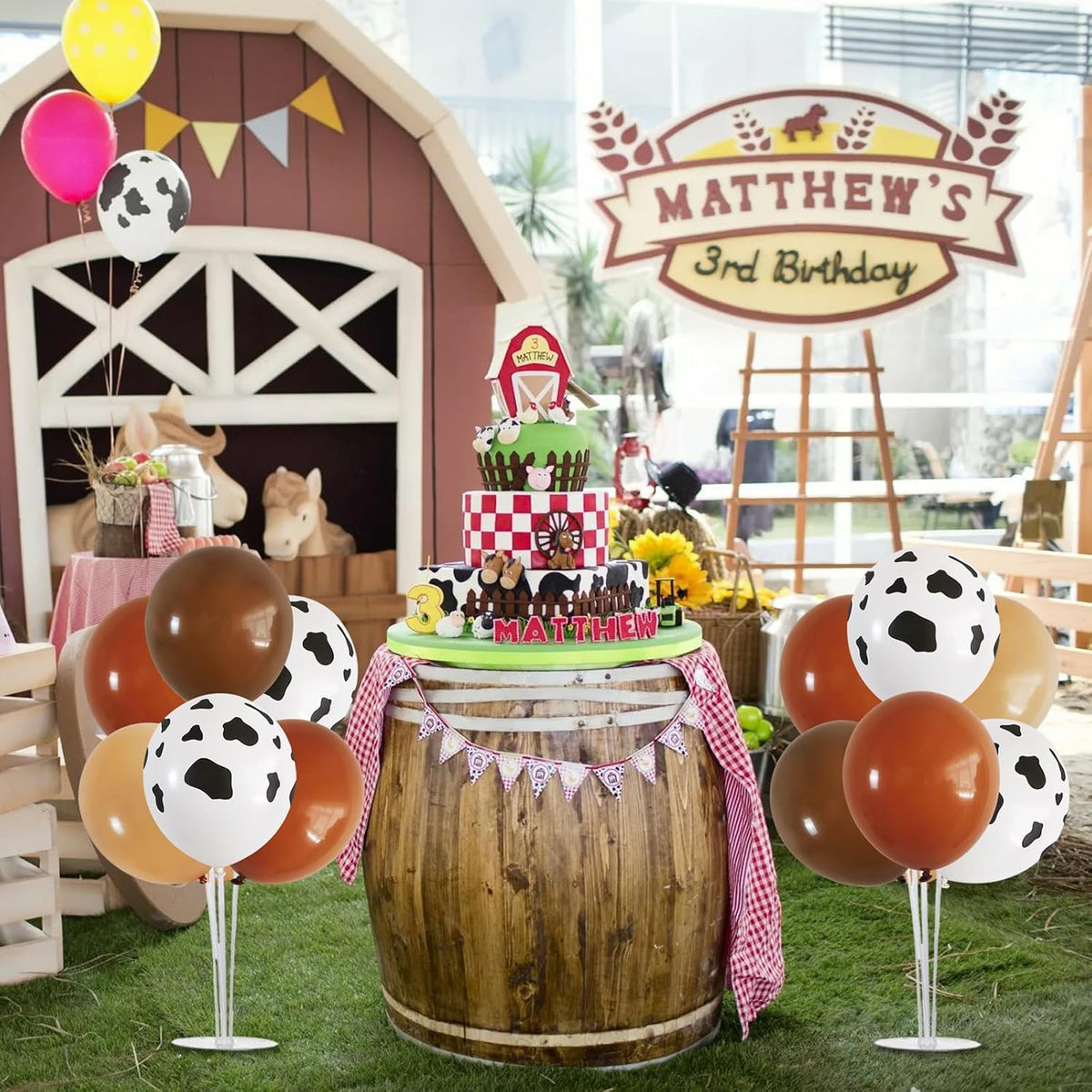 TONIFUL 4 Set Western Balloon,Brown Nude Cow Print Latex Cowboy Balloon Stand Centerpiece Table