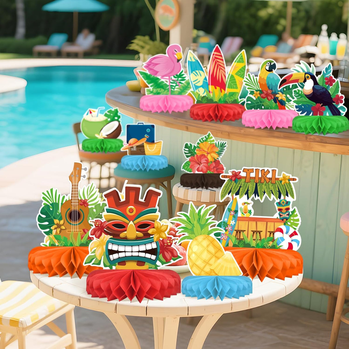 Hawaiian Luau Party Decorations Set: Aloha Theme Table Decoration with Luau Honeycomb Centerpiece