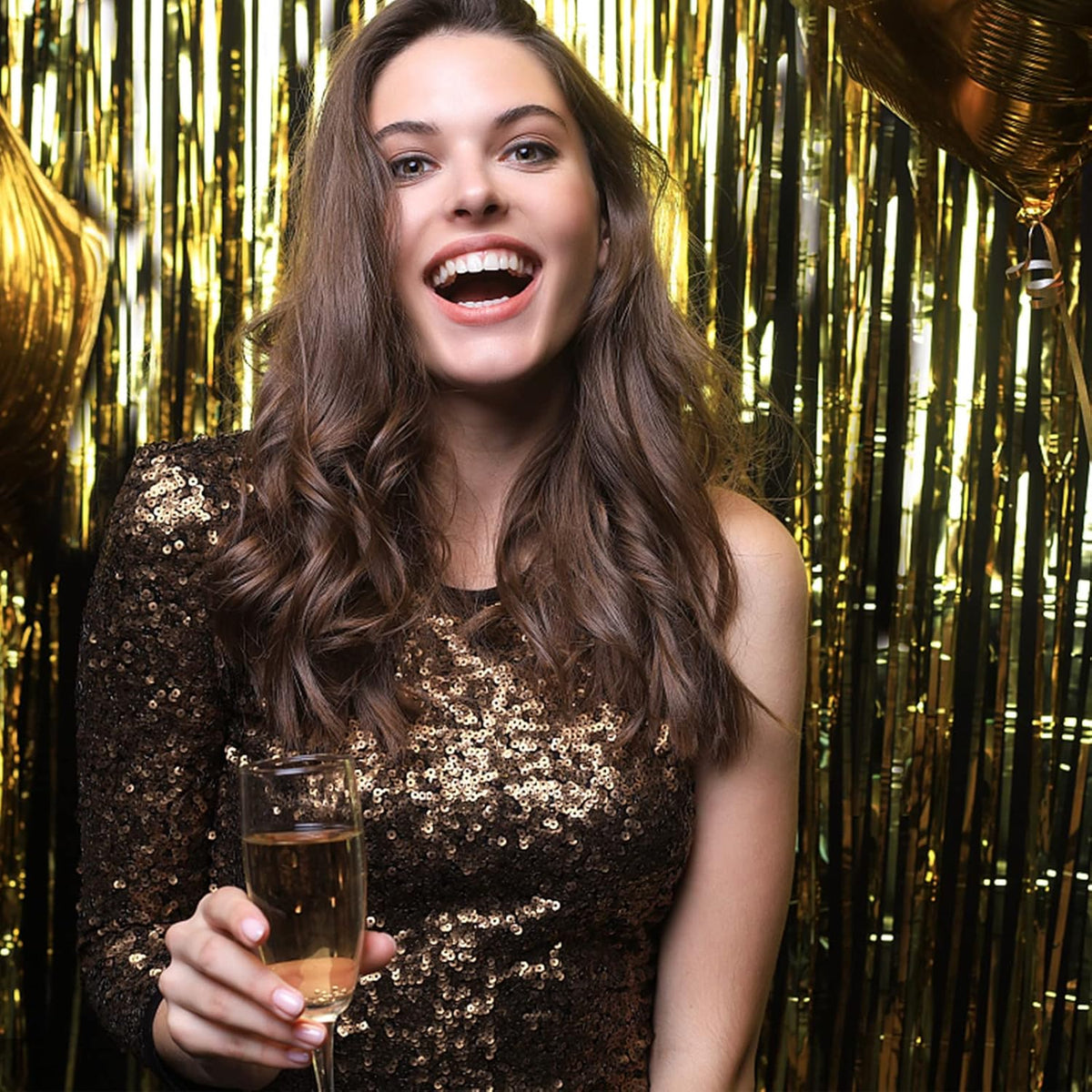 5 Pack Foil Curtain Backdrop Gold Metallic Tinsel Foil Fringe Curtains Photo Booth Props for