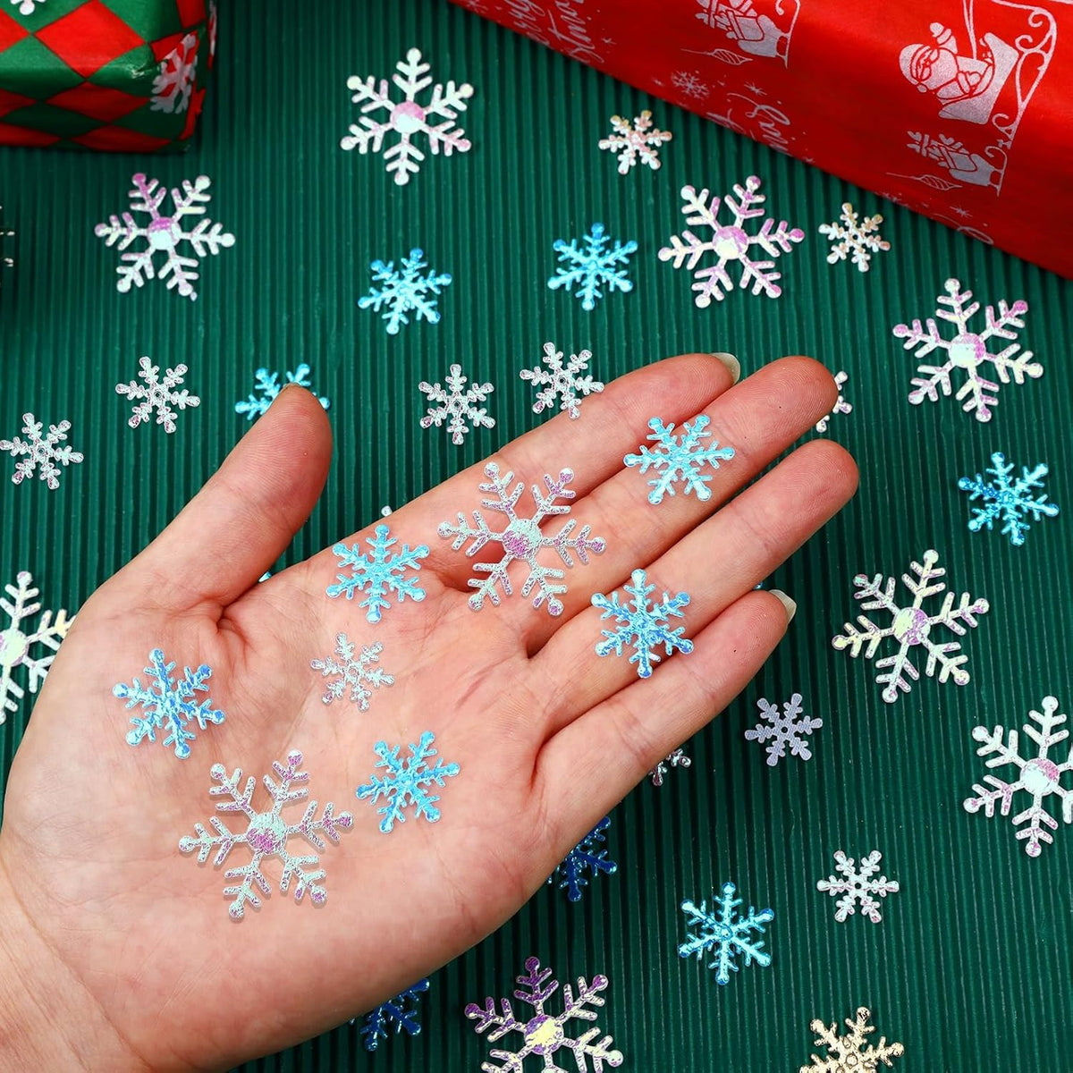 MARFOREVER Snowflake Confetti Decorations, Christmas Snowflake Glitter Confetti White Blue Scatter