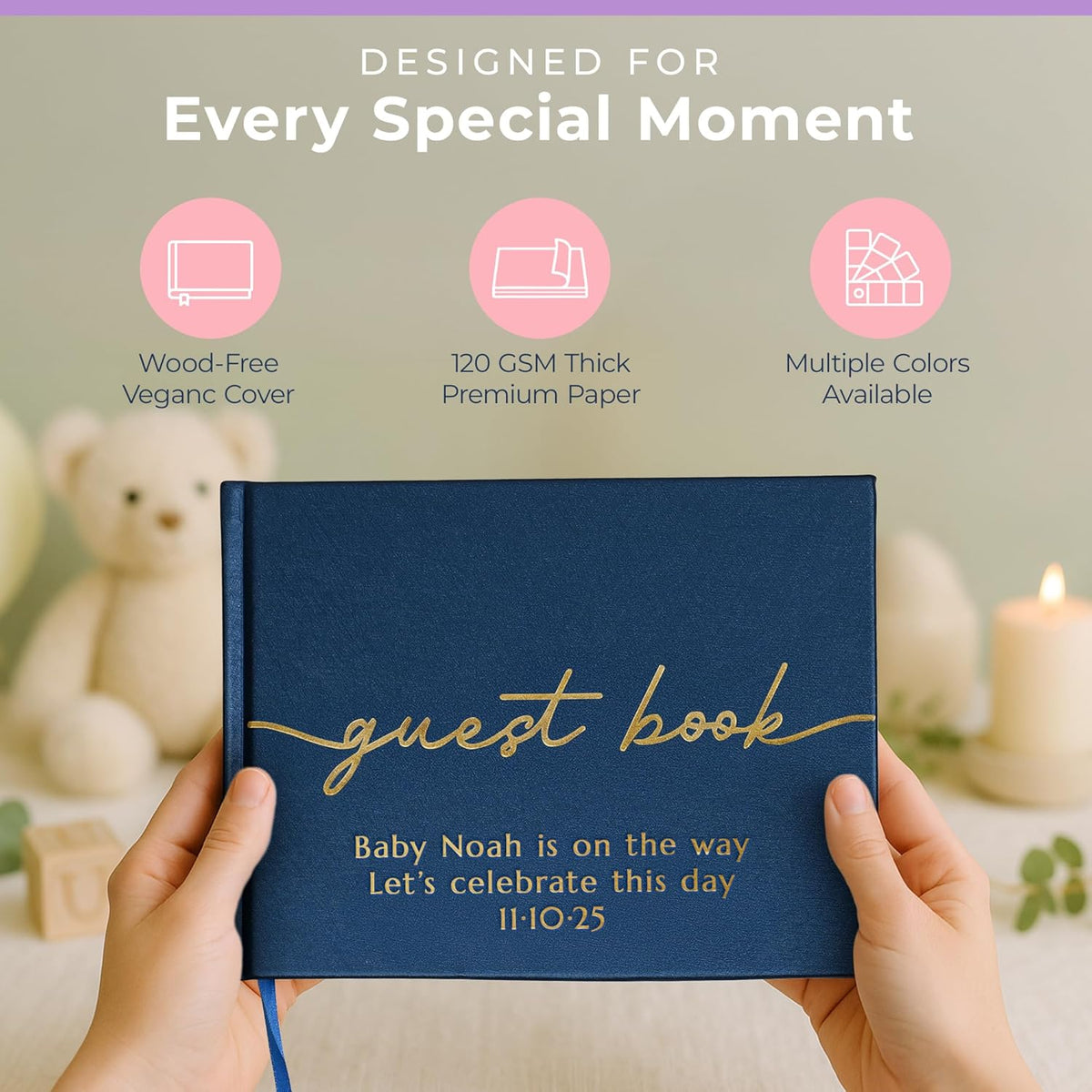 Promot Personalized Guestbook for Party (Sapphire Blue) - 110 Lined Pages in Wood-Free Vegan