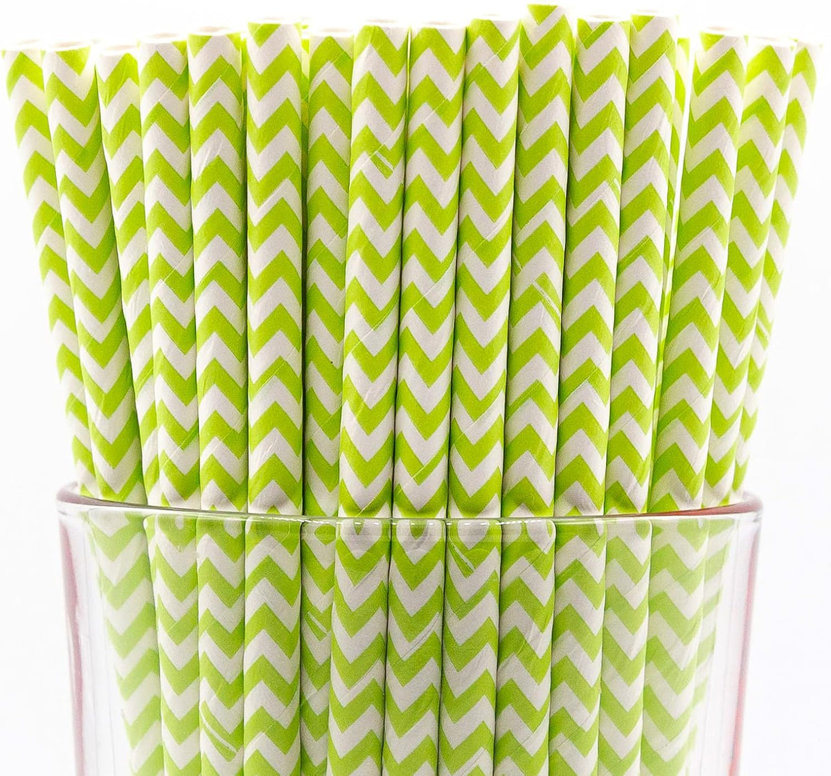 Pack of 900 Green Chevron Biodegradable 4-Ply Paper Drinking Straws (Compostable, Non-toxic