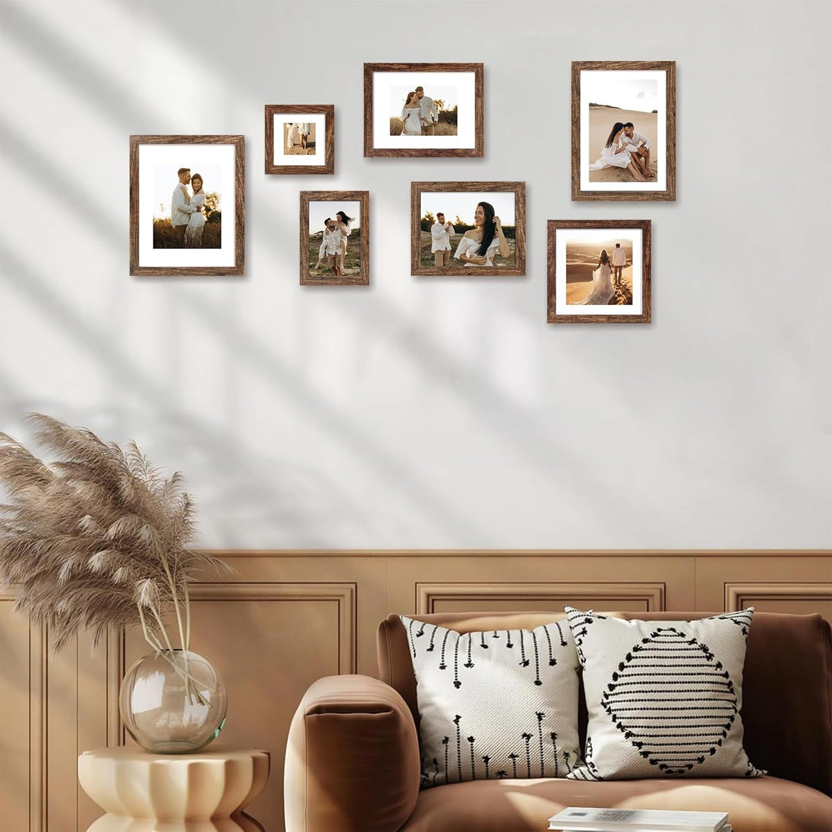 10x14 Picture Frame Set of 4 with Tempered Glass, Rustic Frame Display 8x12 Pictures with Mat or 10