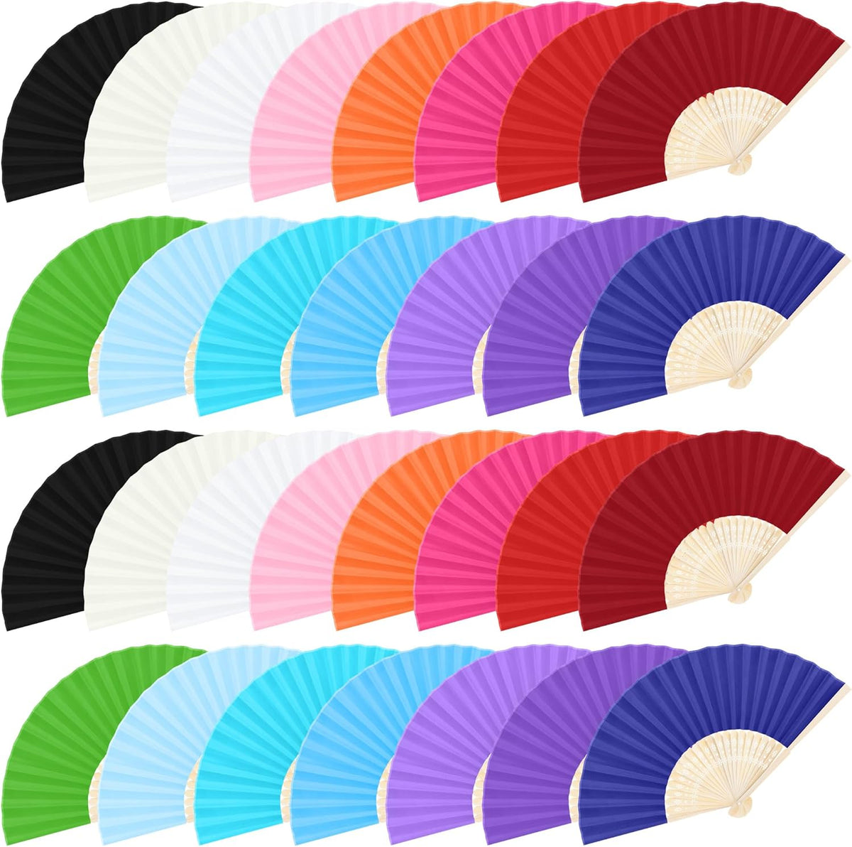 MCEAST 30-Piece Silk Folding Fans with Bamboo Frames - Multicolor, Perfect for Weddings, Parties