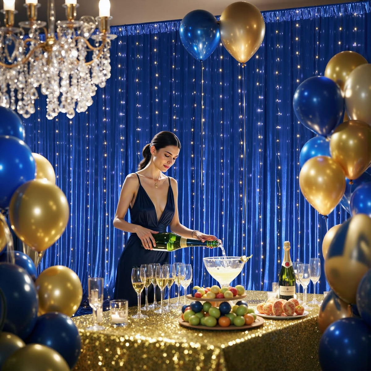 10x10 ft Royal Blue Sequin Backdrop Curtain Panels for Parties, Wrinkle Free Glitter Photo Backdrop