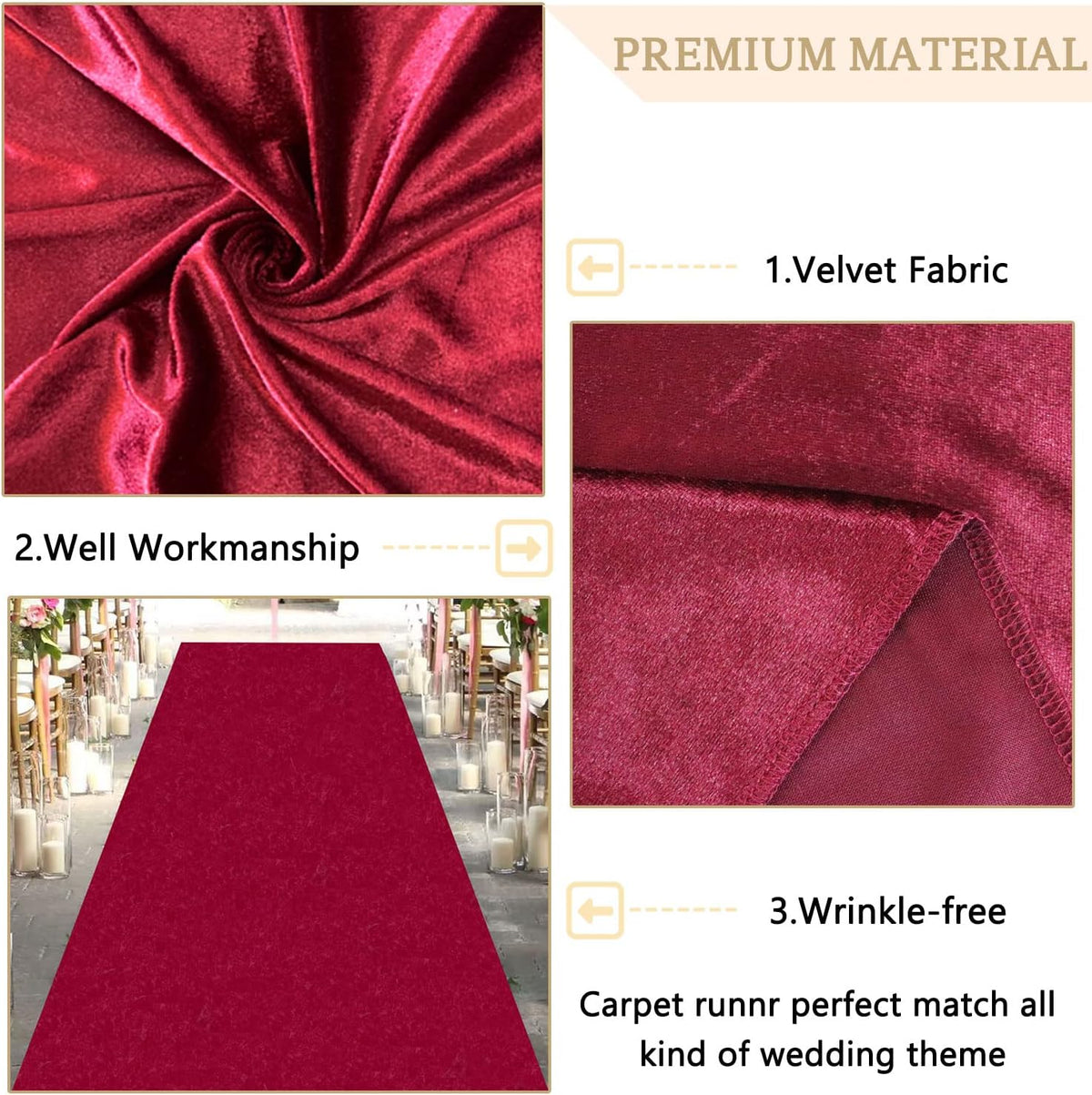 MODFUNS Aisle Runners for Weddings Burugndy Aisle Runner Rug 4FTx20FT Wedding Carpet Aisle Runner