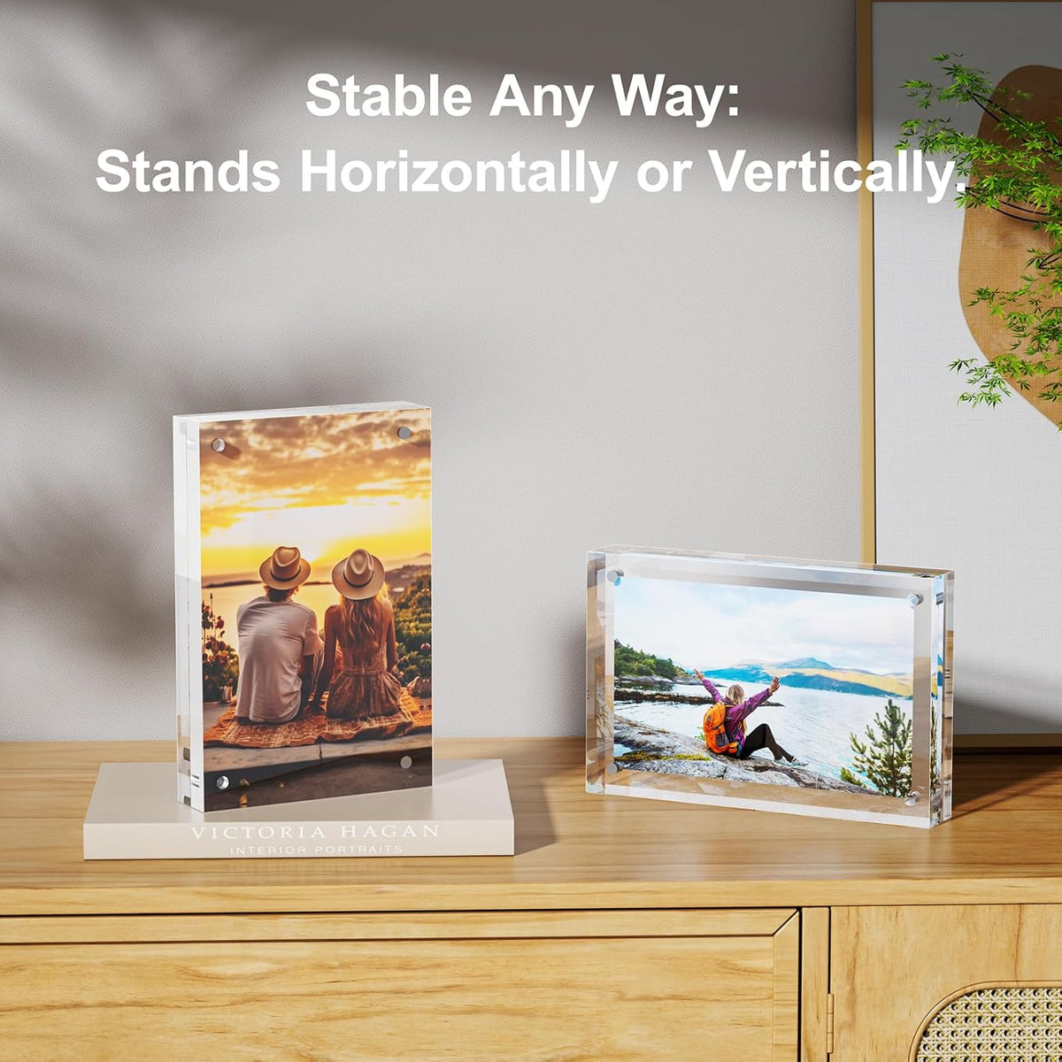 5 Pack 4x4 Acrylic Picture Frames - 20% Thicker Double Sided Magnetic Frame with UV Protection