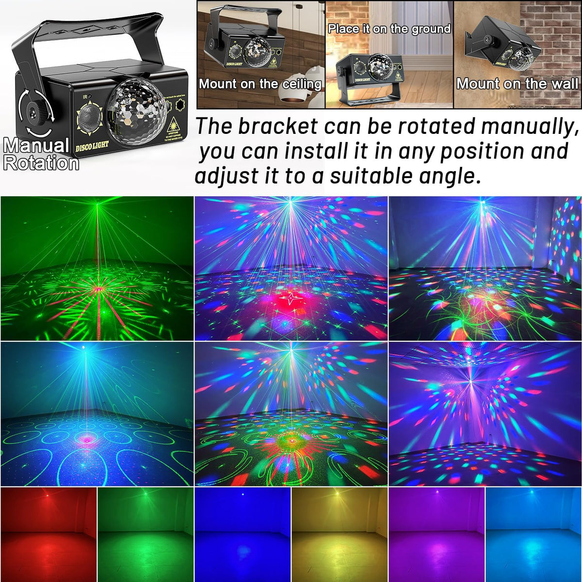 Party Lights, DJ Disco Light Disco Ball Light Sound Activated Strobe Stage Lights for Parties