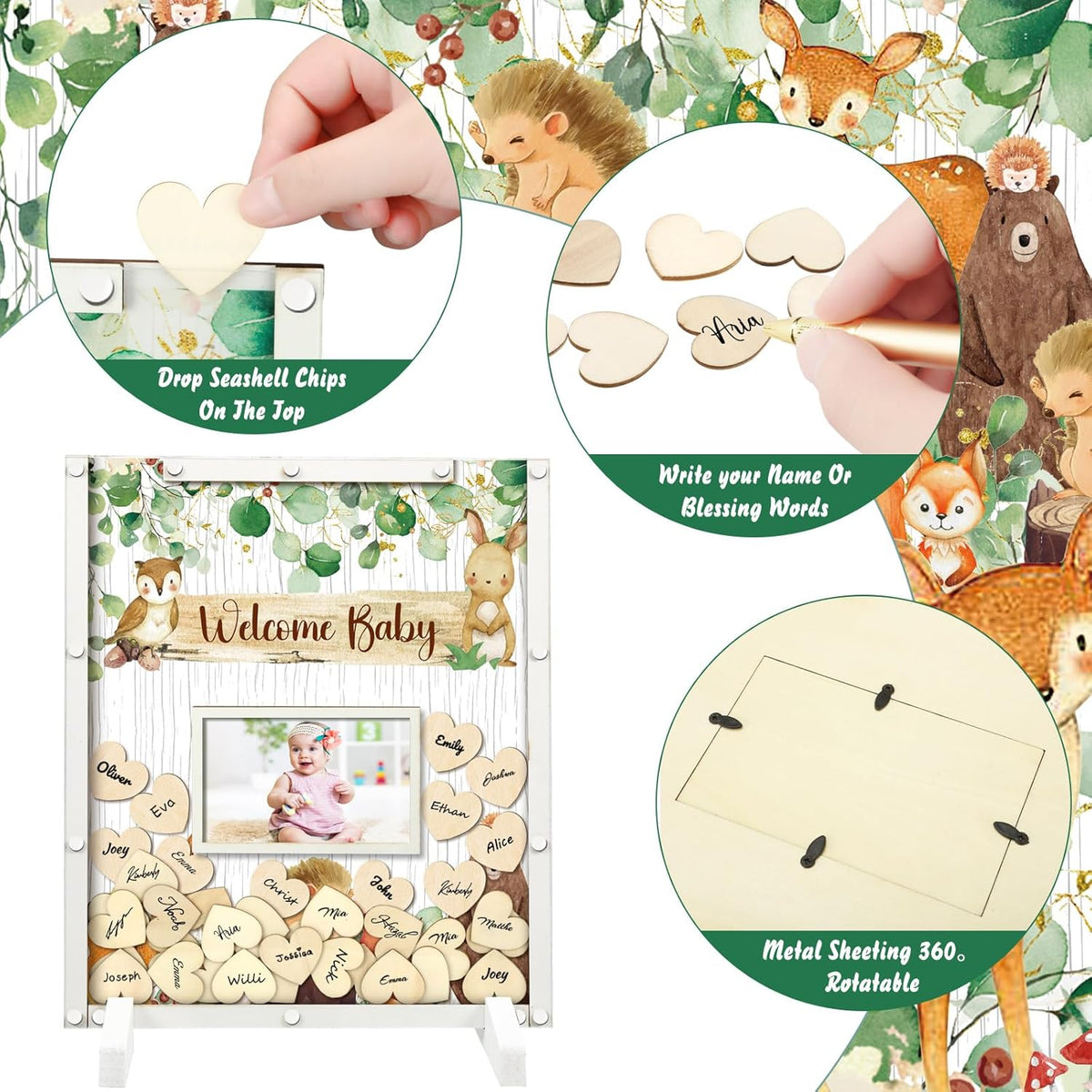 65 Pcs Woodland Animal Baby Shower Guest Book Alternatives He or She Gender Reveal Baby Shower
