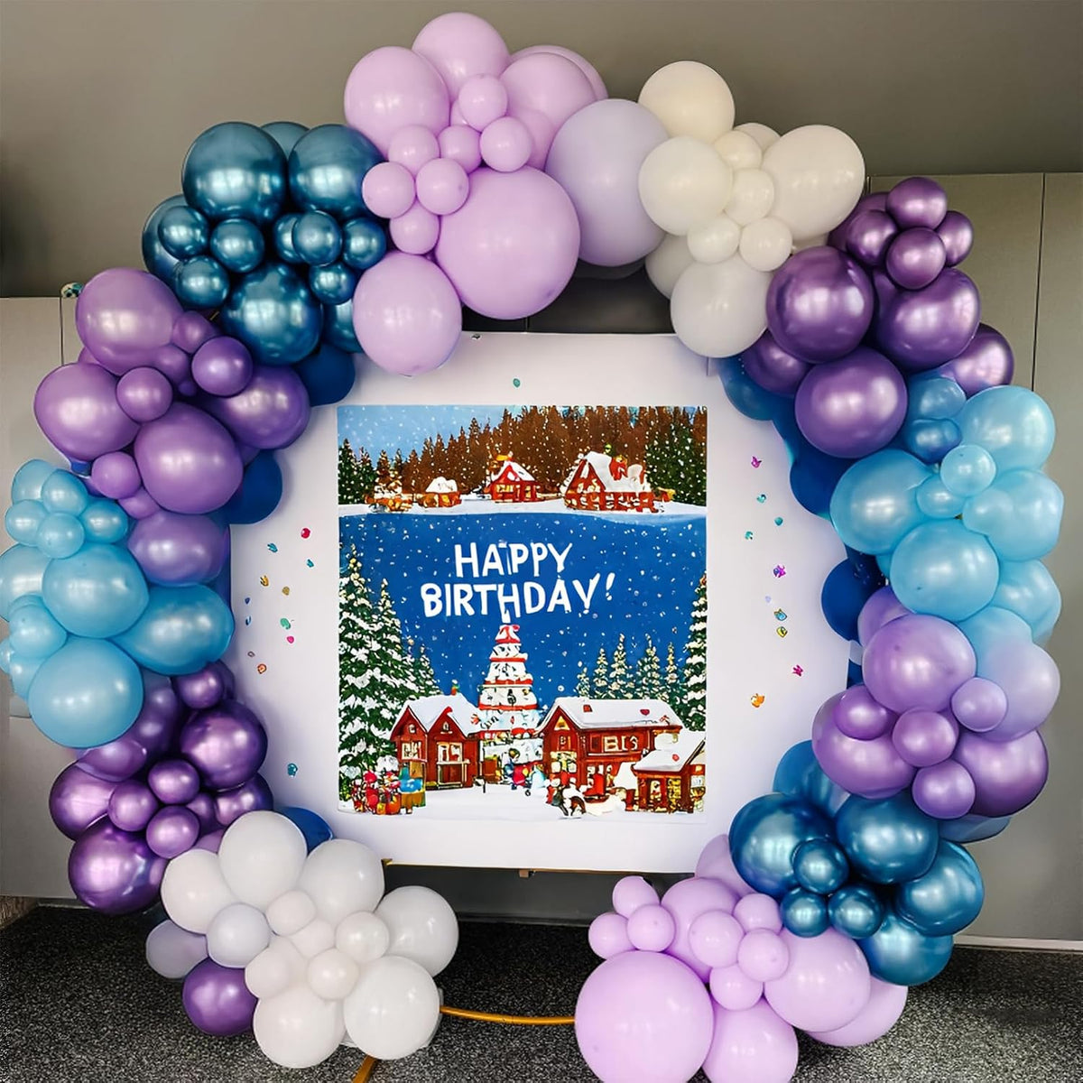 Blue Purple Snowflake Balloons Set, 12 Inch Metallic Blue Purple Balloon Snowflake Confetti Latex