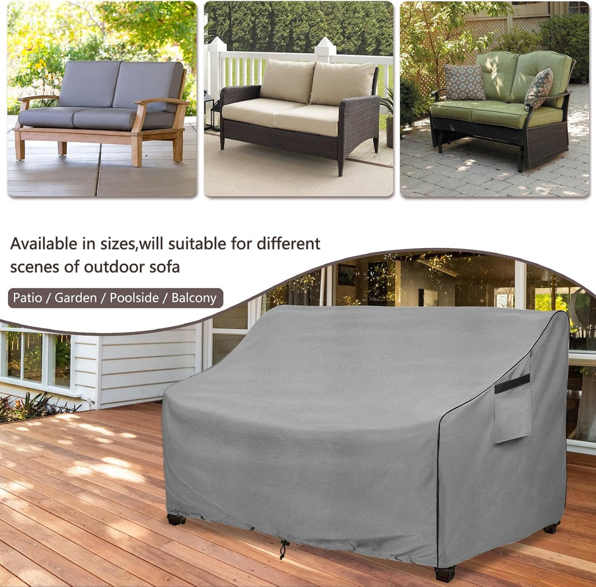 okcool Heavy Duty Patio Sofa Cover, 100% Waterproof 3-Seater Outdoor Sofa Cover Fits up to 76W x