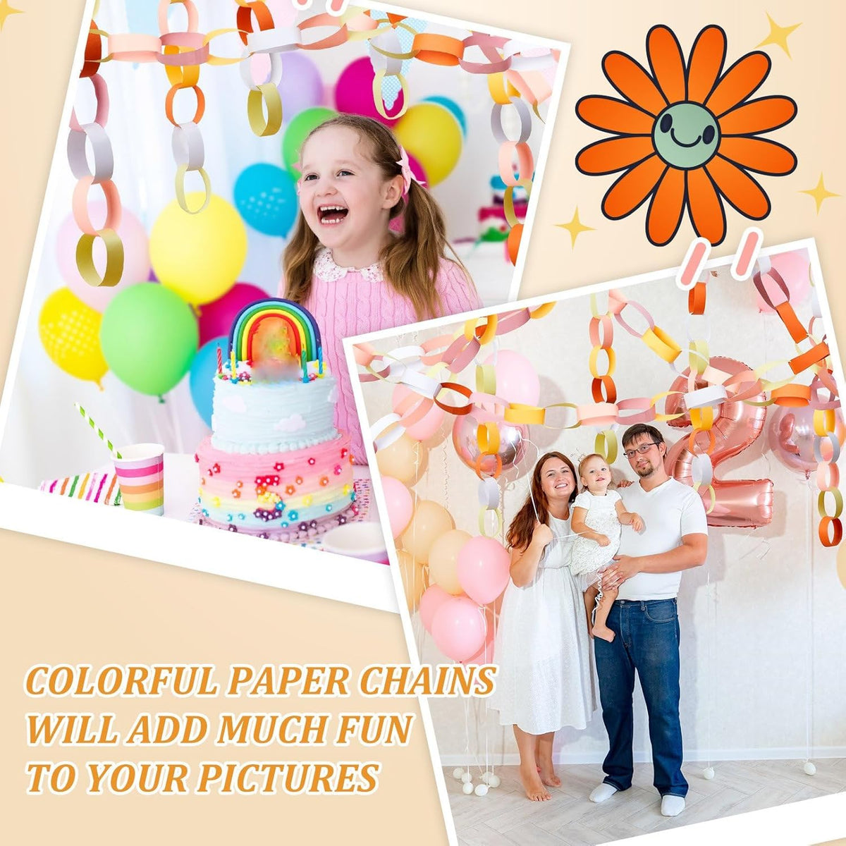 Lincia 600 Sheet Halloween Paper Chain Garland, Construction DIY Crafts Chain Strip for Fall
