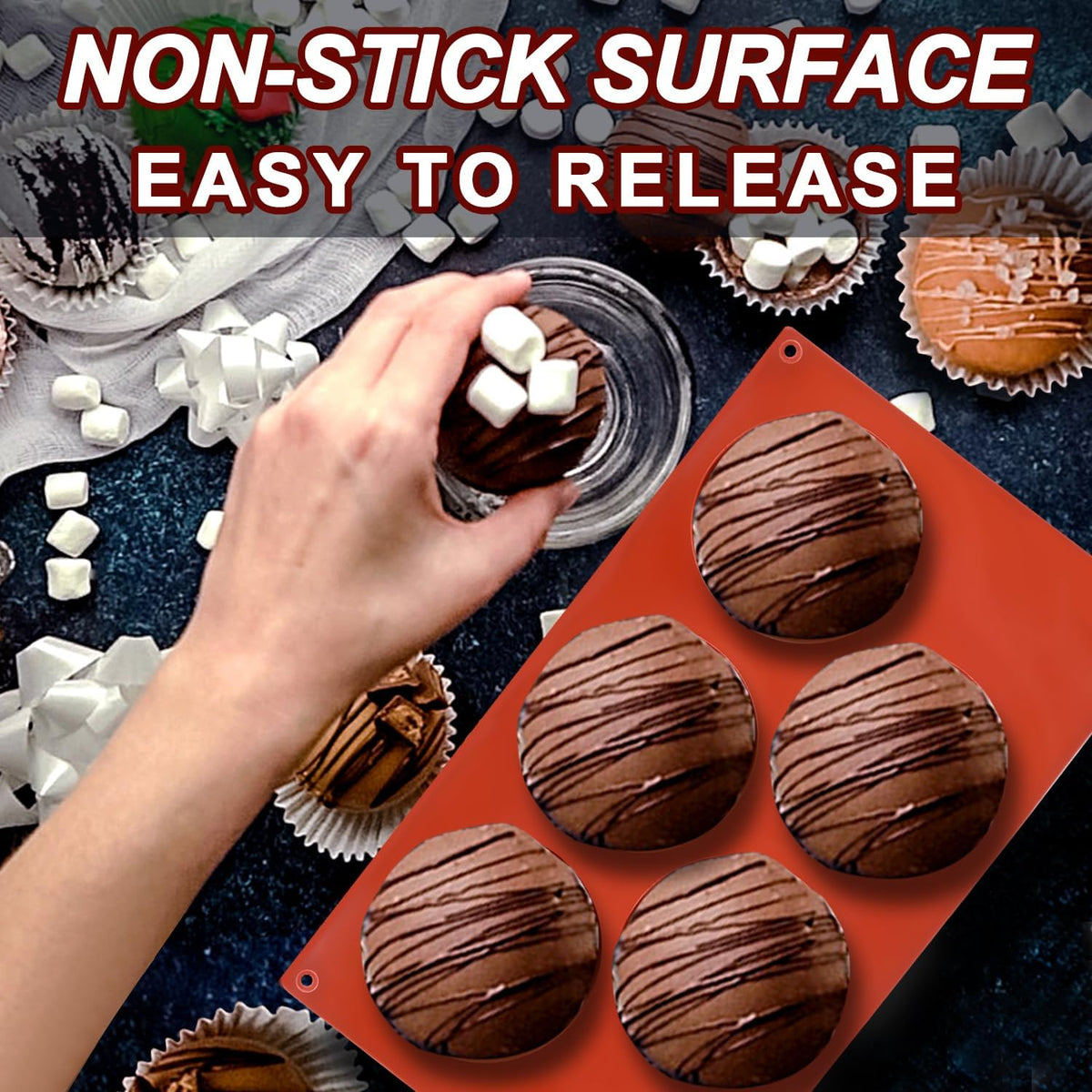 3 Pack Extra Large 5-Cavity Semi Sphere Silicone Molds, Half Sphere Baking Mold Non-Stick for