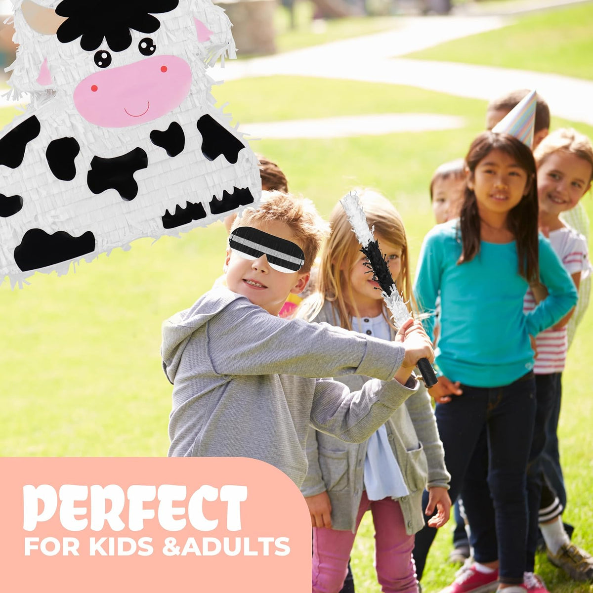 Milk Cow Pinatas Bundle with a Blindfold and a Bat (16 x 13 x 4 Inches), Perfect for kid's Birthday