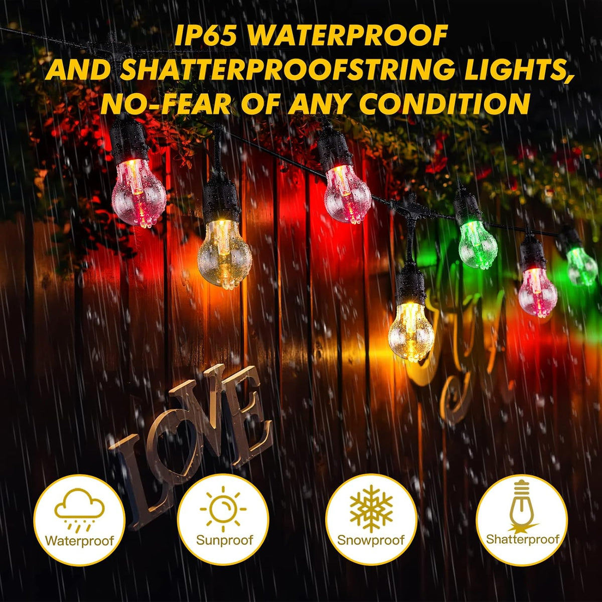 35FT Solar String Lights Outdoor, 11 Shatterproof LED Edison Bulbs, Dimmable RGB Color Changing