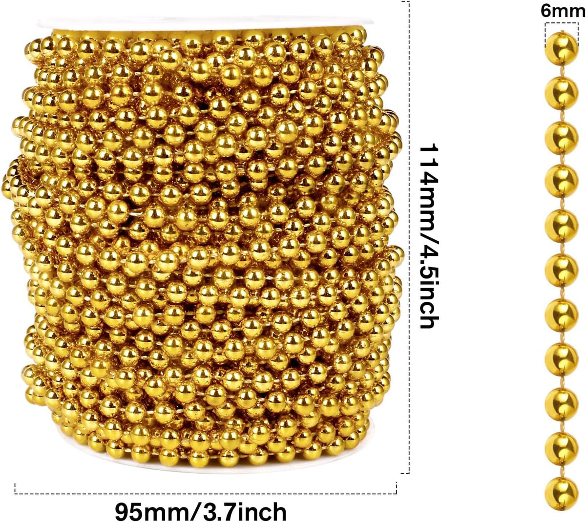 [98 Feet] Gold Pearl Beads Garland, 6MM 33 Yards Gold Faux Pearl Beads String Roll Bulk for DIY