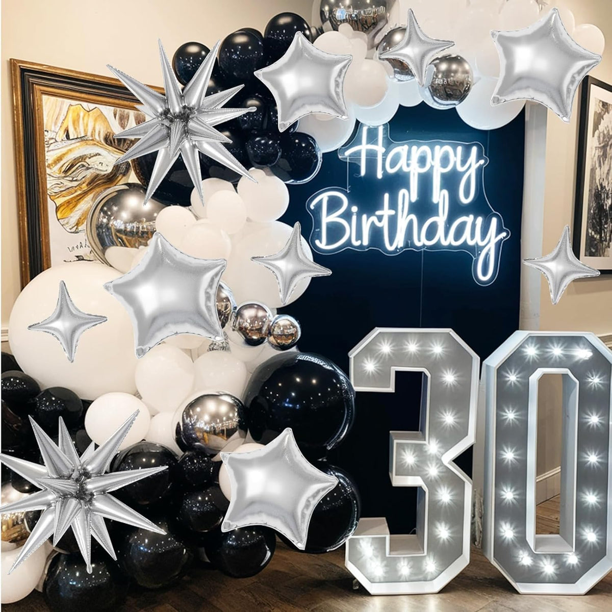 16 Pcs Silver Star Balloons, 22/18/10 Inch Foil Balloons, Four-Pointed Large Balloon for Kids