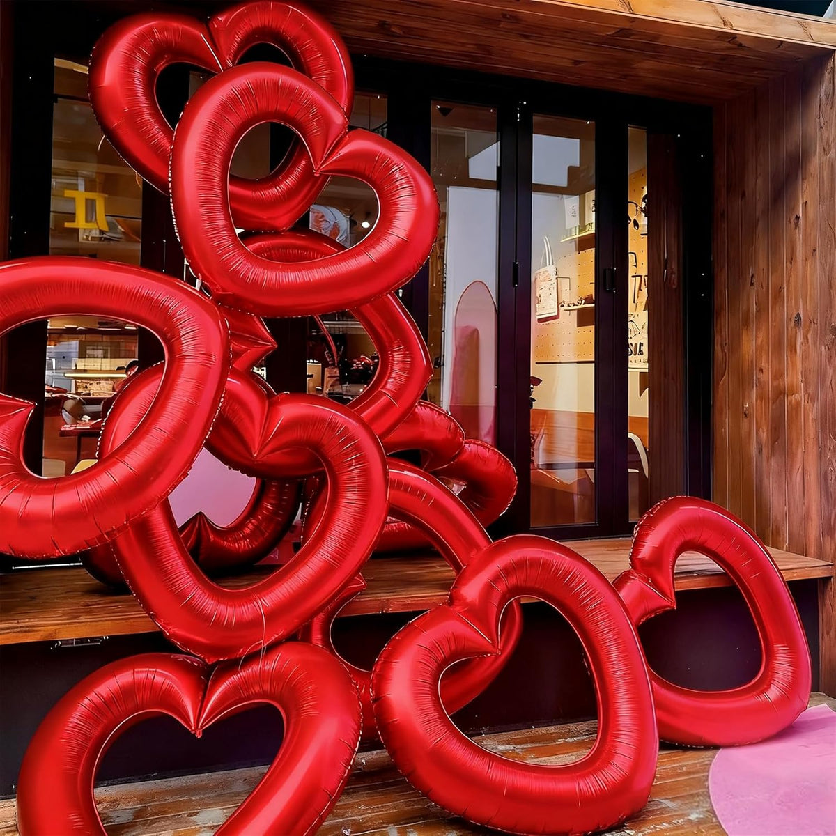 Red Heart Balloons,3Pcs 40Inch Large Hollow Out Heart foil Balloon for Valentine's Day Birthday