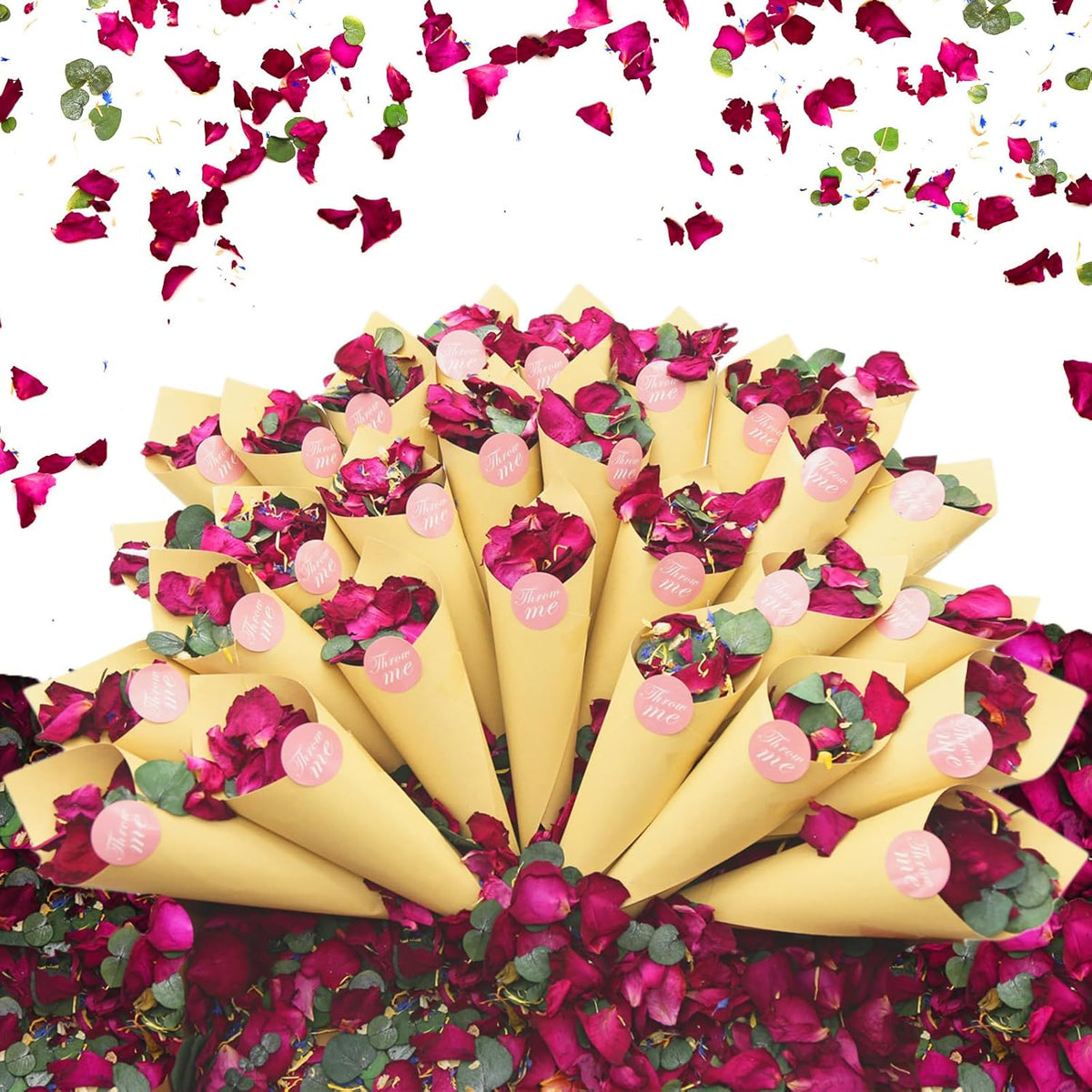 3 Quarts of Red Rose Petals and Eucalyptus Leaves Wedding Confetti with Delphinium, Jasmine, and