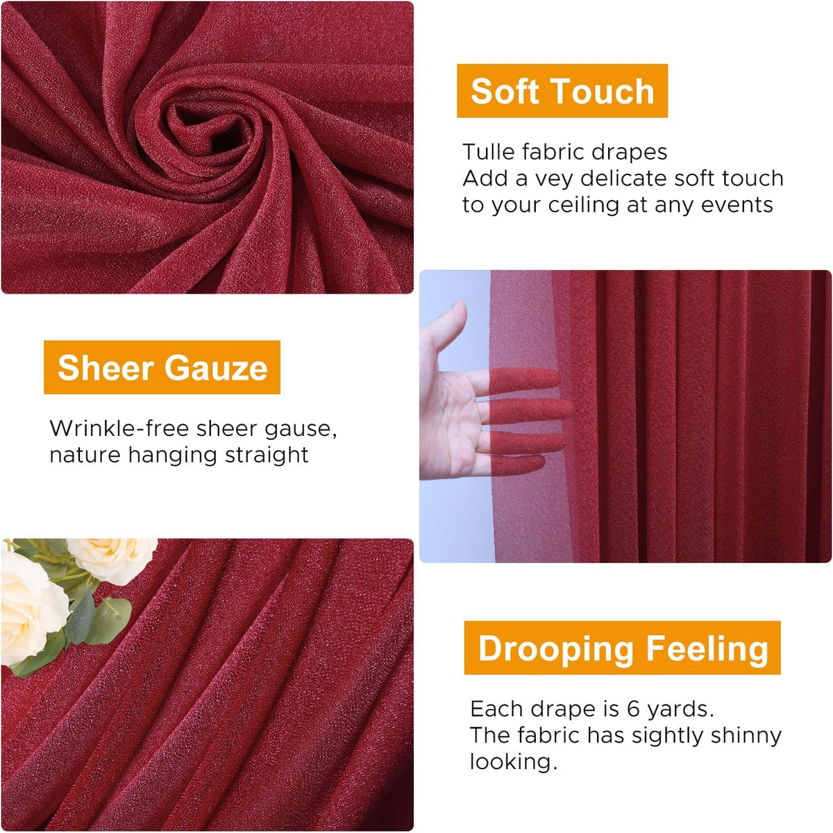 Wedding Arch Draping Fabric 2 Panels 28.7" x 20FT Burgundy Sheer Chiffon Backdrop Drapes for