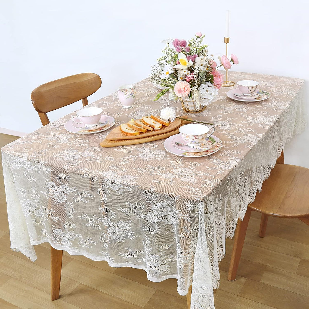 LuoluoHouse Rustic Ivory Wedding Tablecloths Lace Chic Rectangular Tablecloths for Wedding