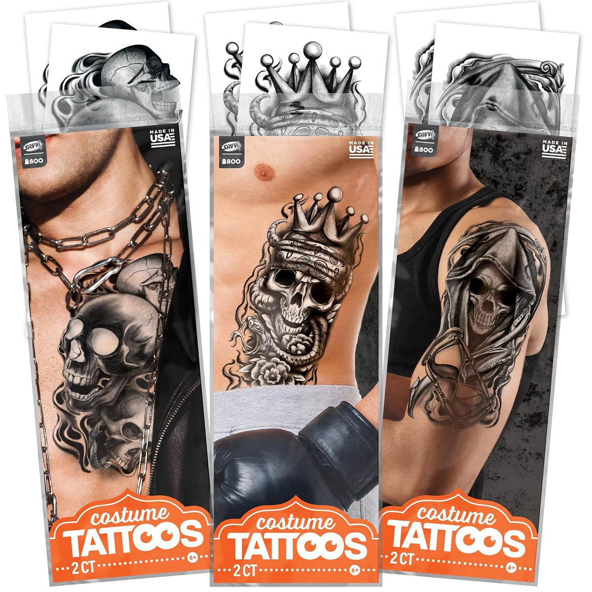 Skull Temporary Tattoo Sleeves – Realistic Full Arm Fake Tattoos for Men & Women, Slip-On Sleeve