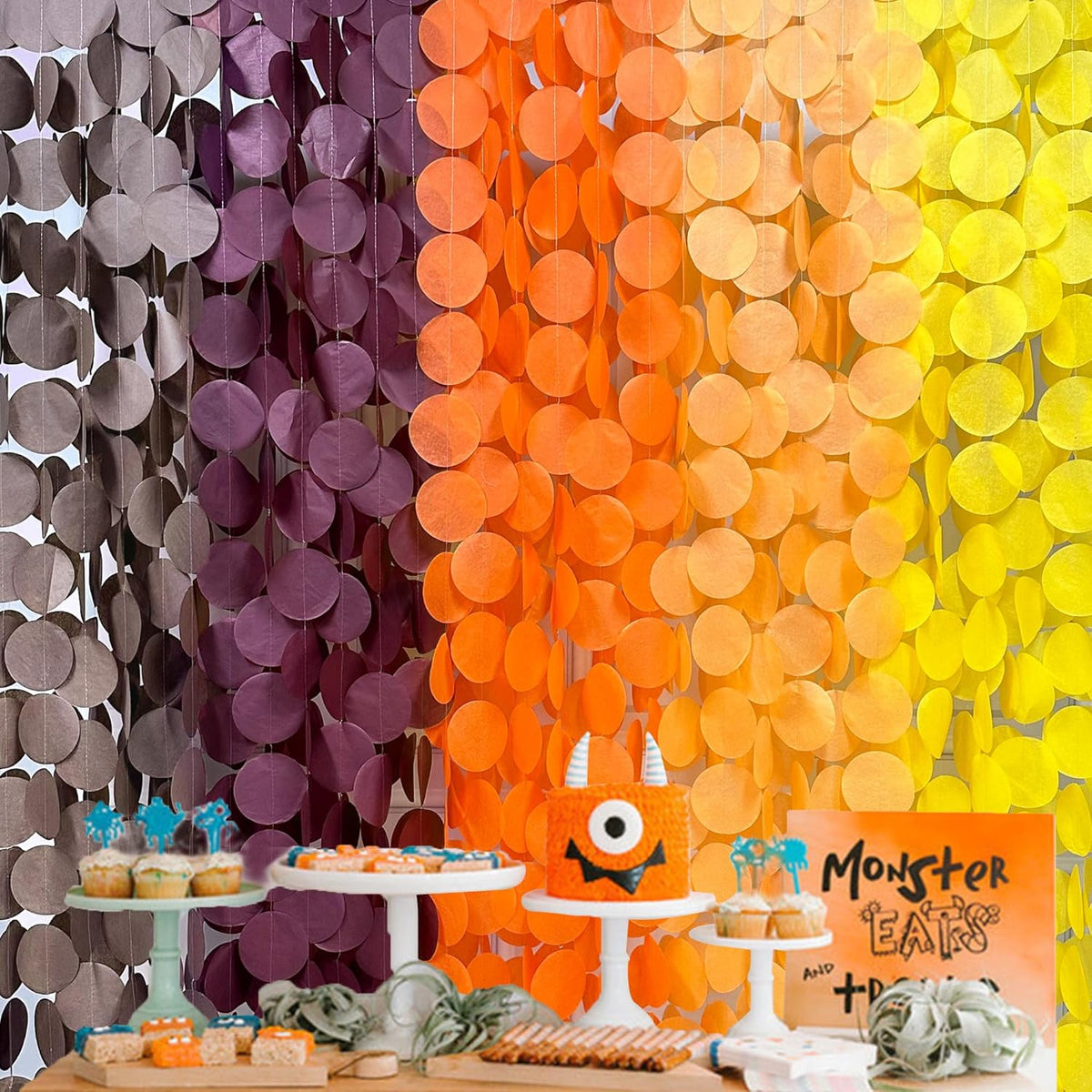 192Ft Fall Party Decorations Big Circle Dots Backdrop Garland Yellow Orange Burgundy Brown Tissue