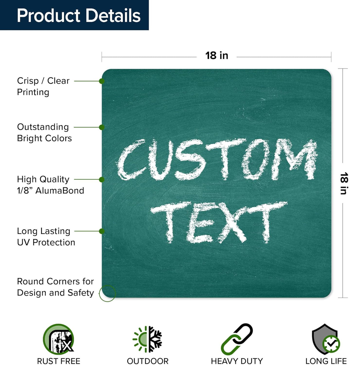 Custom Sign, Custom Street Sign, 11 Font Colors, 13 Font Styles, 4 Hole Options, 22 Sizes, 18x18