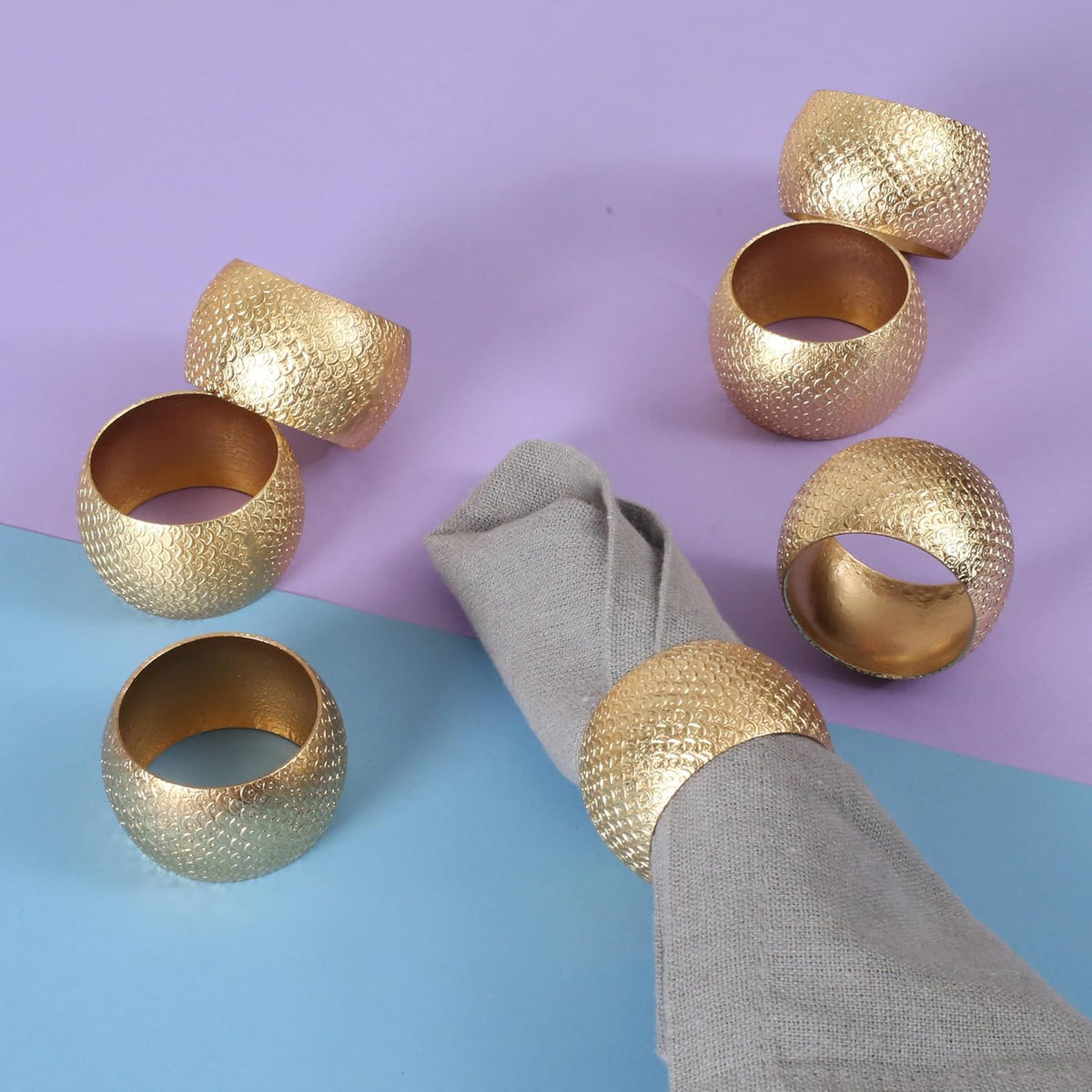Napkin Holders for Cloth Napkins Set of 12 - Lightweight Metal Round Napkin Holder Hammered
