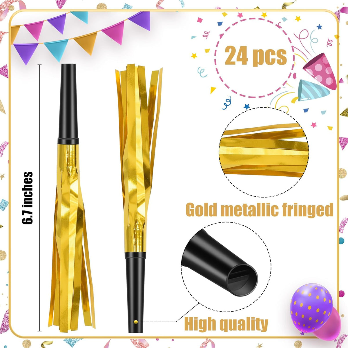 24 Pcs Glitter Noise Makers Metallic Fringed Party Blower for Adults Birthday Graduation New Years