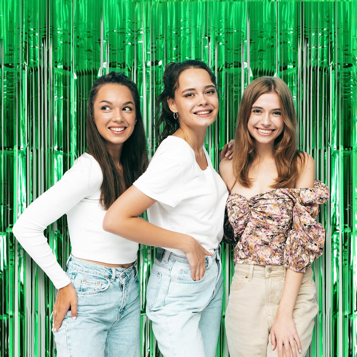 2 Pack Green Foil Fringe Backdrop Curtains, Tinsel Streamers Birthday Party Decorations, Fringe