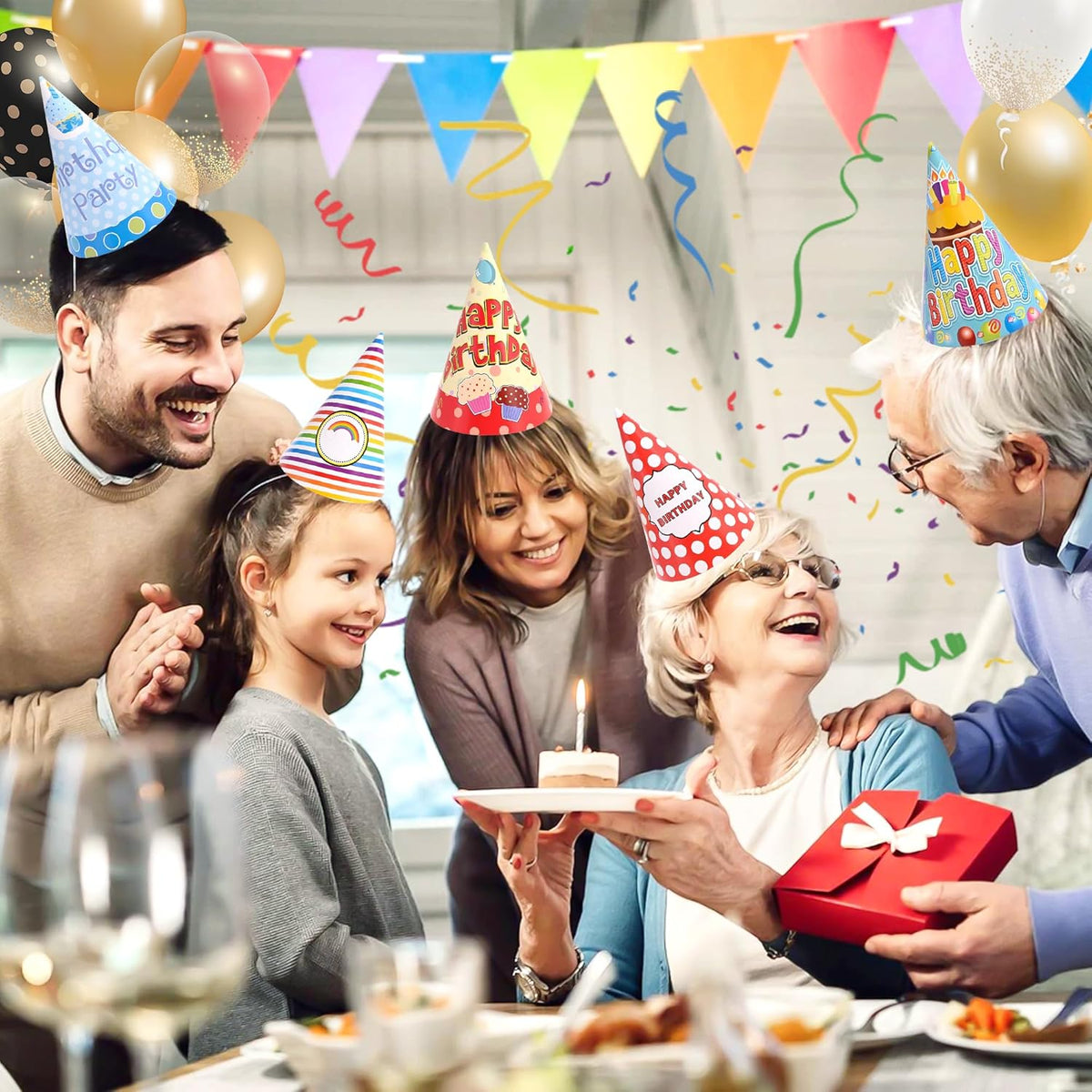 CANREVEL 12 PCS Party Hats for Kids and Adults, Party Headwear, Happy Birthday Hats, Birthday Party