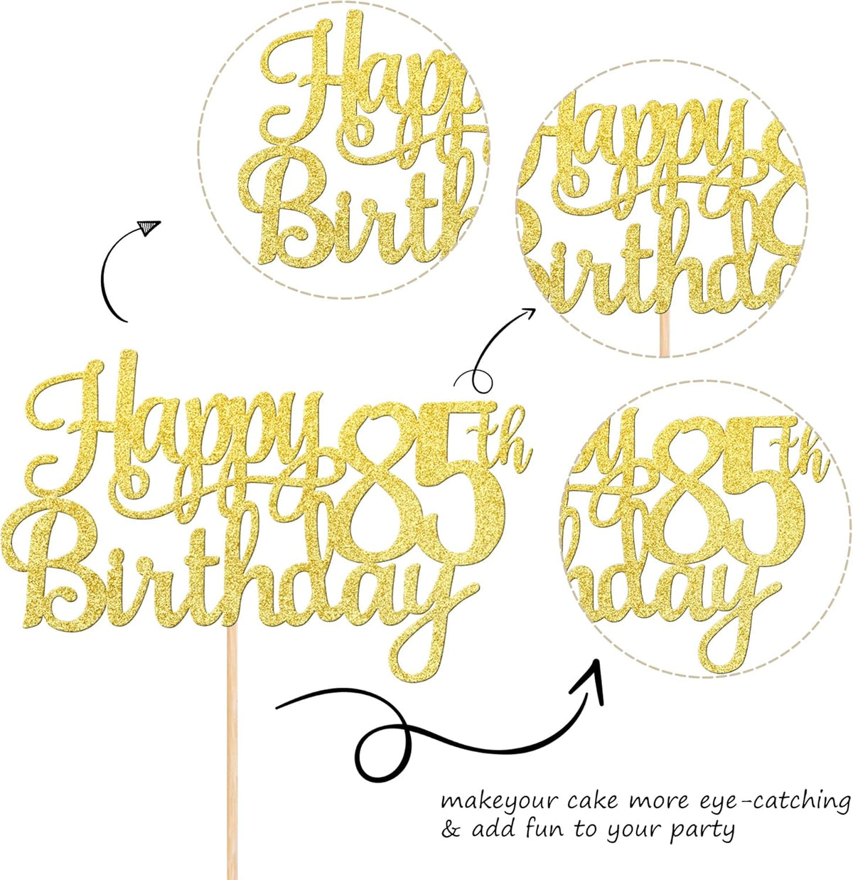 1 PCS Happy 85th Birthday Cake Topper Gold Glitter Cheers to 85 Years Birthday Cake Pick 85
