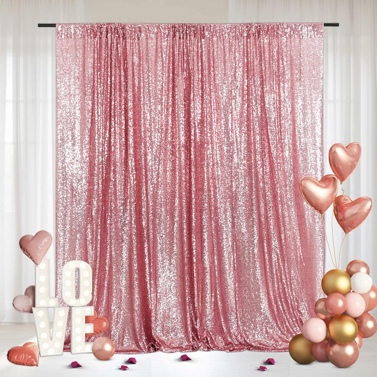 Eternal Beauty Fuchsia Pink Sequin Backdrop, 20x10 Ft Glitter Background Curtains for Shimmer