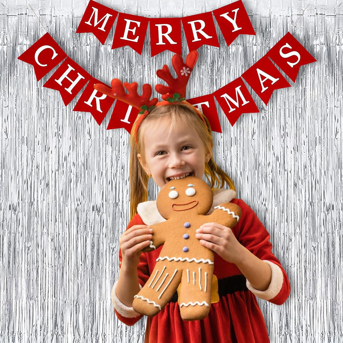 Foil Fringe Curtain Christmas Party Decorations - Silver Metallic Tinsel Photo Booth Backdrop Party