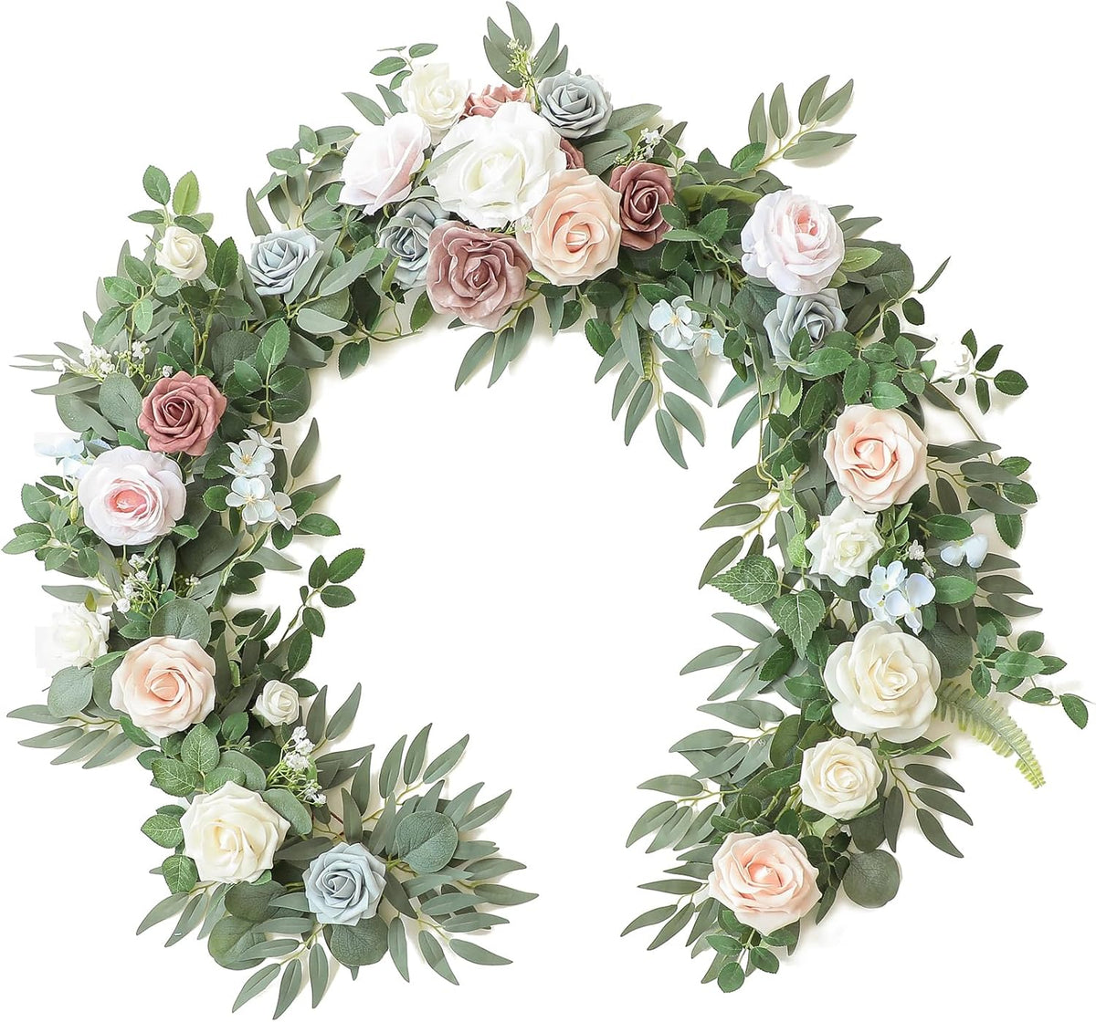 Floroom 6ft Artificial Eucalyptus Garland with Flowers Fake Greenery Faux Floral Vine Garland for
